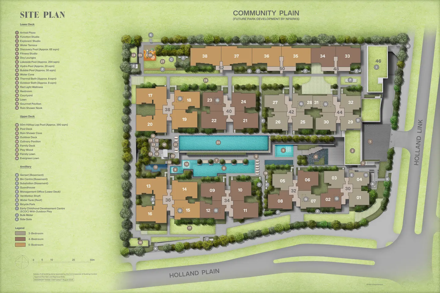 Site plan of Amberwood at Holland with its key to facilities